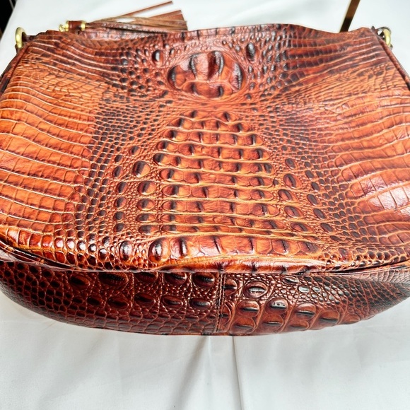 Brahmin Authentic Croc Lauren Pecan Leather Shoulder Bag w/Tassel/Hand Tag - Picture 10 of 13